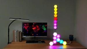 Fivemi RGB Smart Hexagonal Wall Lamp Color Changing Ambient Night Light Hexagonal DIY Music Rhythm APP Control Game Room Bedroom