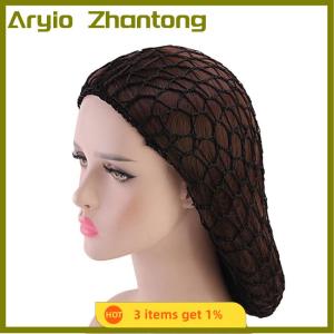 Aryio Womens Mesh Hair Net Crochet Cap Solid Color Snood Sleeping Night Cover Turban