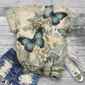 [Local Stock] ZEEMIN Summer Vintage Butterfly Dragonfly Pattern T-Shirts 3D Print Women Short Sleeves T Shirt Y2k Harajuku Tees Tops Female Clothing