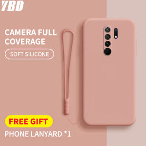YBD case For Xiaomi Redmi 9 Accurate camera hole protection Casing Thin Soft Liquid Silicone Cover Candy Color Cases with free phone Lanyard