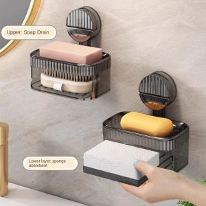 JANEB Punch-Free Suction Cup Sponge Soap Holder Wall Mounted Removable Soap Rack Practical Waterproof Drain Soap Box for Home