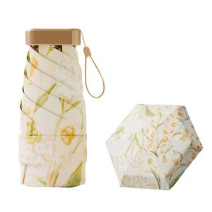 RITAL Floral Pattern Sunshade Umbrella Windproof UV Protection Mini Parasol Practical Portable Folding Rain Umbrella Outdoor Use