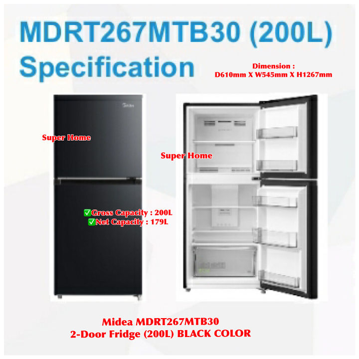 Midea Fridge MDRT267MTB30 2 Door Refrigerator (Gross 200L) - 3 Star ...