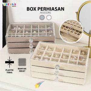 FR-K148 Kotak Perhiasan Wanita 3 Laci Jewelry Box dengan Sekat Serbaguna / Tempat Penyimpanan Cincin Kalung Anting Multifungsi / Rak Perhiasan 3 Tingkat Import