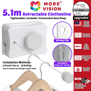 5.1m Retractable Clothesline Clothes Hanger Stainless Steel String Dryer Hanging Line Home Indoor Wall Mounted Rope