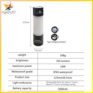【HOSPORT】 LED Camping Light 2600mAh Camping Stick Light 350LM Camping Flashlight IPX4 Waterproof Last Up To 7H Battery Operated for Fishing Hiking
