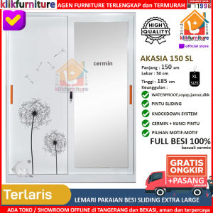 JUMBO SIZE Lemari Pakaian Besi 2 Pintu Sliding Cermin AKASIA 150 SL