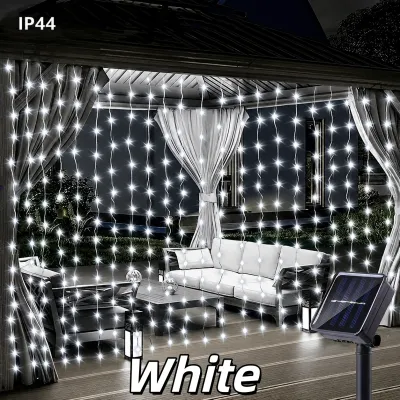 Solar Curtain Lights outdoor waterproof String Light 8 lighting modes 100/200/300 LEDS Fairy Lights ideal for garden wedding Christmas Window and home atmosphere decoration (Warm WhiteWhiteColorful)