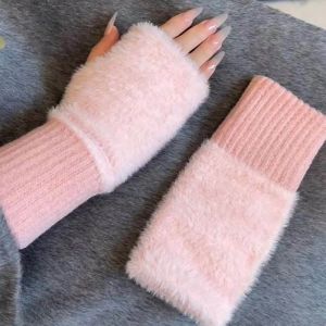 Fleece Gloves Fingerless Mittens Outdoor Sport Wrist Mittens Plush Knitted Half Finger Gloves Soft