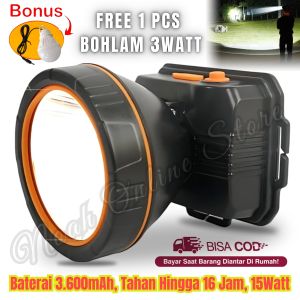 Senter Kepala Anti Air 15 Watt Body SYH L155R PLUS BOHLAM Cahaya Putih / Senter Kepala LED Surya Syh-L155R / Senter Kepala 15W Headlamp LED~NOS