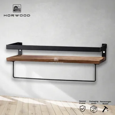 MorWood Rak Dinding Kamar Minimalis Besi Kayu Serbaguna