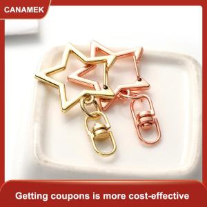 【CANAMEK 】 10pcs Star Pentagram Hollow Key Chain Key Ring DIY Accessories Lobster Clasp