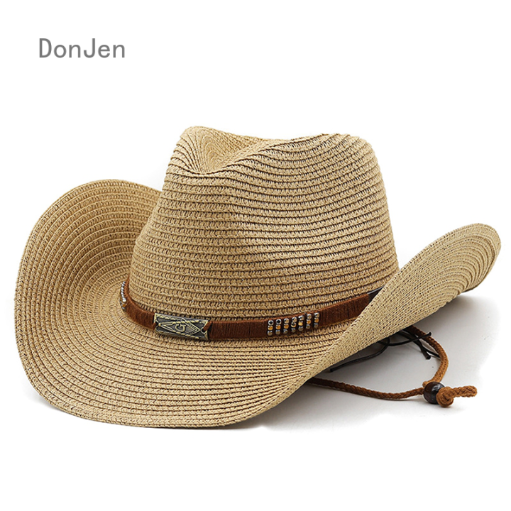 DonJen Unisex Western Cowboy Hat Men Women Retro Beach Felt Sun Hats ...