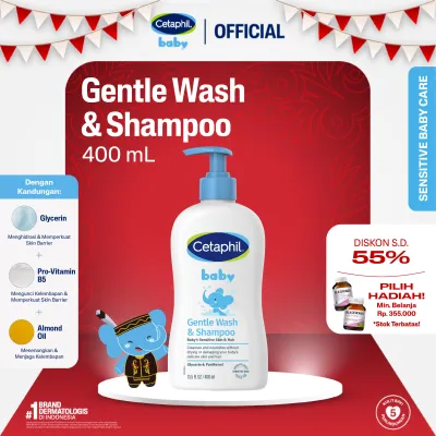 Cetaphil Baby Gentle Wash & Shampoo 400ml dengan Glycerin dan Panthenol Sabun Mandi dan Shampo untuk Perawatan Kulit Bayi