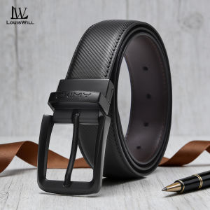LouisWill Men Belts Double Color Leather Belt Second-layer Cowhide Leather Pin Buckle Belt 120cm Adjustable Length Men Belt with Classic Buckle Vintage Jeans Belt