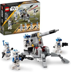 Star Wars 501st Clon Trooper Battle Pack Toy Set Buildable AV-7 Anti-Vehicle Cannon Equipped 4 Clone TrooperFigure Portable travel toys Suitable 6 Birthday gifts for children aged one and above 75345