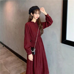 Gaun Retro Lengan Panjang Pinggang Karet - G033