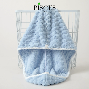 Mũ Tắm Khăn Ủ Tóc PISCES TOWEL 25x65cm Khăn Quấn Tóc Chất Microfiber Mềm Mại Thấm Hút Tốt