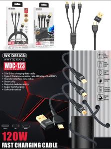 (SG SELLER) WK DESIGN (Model: WDC-123) DUO SERIES (6A / 120W) 2 in 3 USB/PD Fast Charging Cable