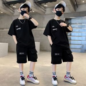 Kids Boys Suit Set Terno Set Boys Suits Set Korean Style Boy Set New Fashion Short Sleeve T-Shirt+Shorts Boy Set 7-16yrs