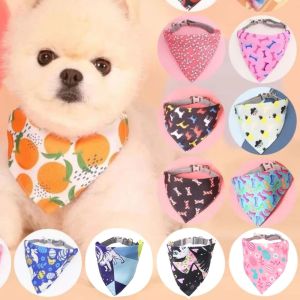 PERNEAKY Adjustable Pet Saliva Towel Soft Cartoon Dog Triangle Towel Pet Triangle Bandana Detachable Dog Scarf For Dogs Cats