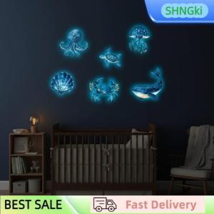 SHNGki Marine Life Glow in the Dark Toilet Glass Sticker Luminous Bathroom Wall Decal for Kids Night Decor