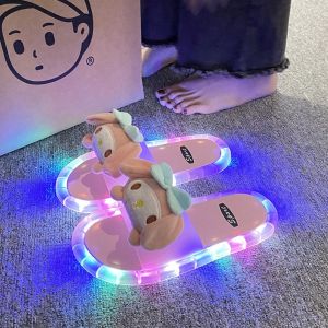 CINDYKHBKJ Kawaii Luminous Girls Slippers Anti-skid Cute Lighted Women Slipper INS Kuromi Sandals Shoes Children