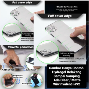 Hydrogel Belakang (BACK 360) FULL BODY Vivo V40 V27 V27e V27Pro V25 V25 Pro V23e V21 V20 V20SE V19 V17Pro V15 V15Pro Skin Garskin Jelly Pelindung Layar Clear Bening Transparan Anti gores Jamur A Glare Matte Doff Sampai Atas bawah Back Side Pro 4G 5G