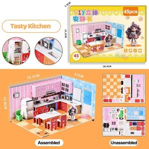 NEW 3D Craft Puzzle DIY Doll House Jigsaw Handmade Assembly Bedroom Kitchen Pretend Toys