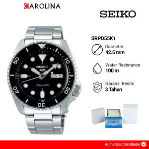 Jam Tangan Pria Seiko 5 Sports SRPD55K1 "Submariner" Automatic Black Dial Stainless Steel Strap