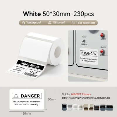 【White Label】NIIMBOT B1/B1Pro/B2/B2Pro/B21/B21Pro/B3S/B31/B4 White Label Sticker Waterproof Oil Proof Waybill Barcode Clothing Food Thermal Label Paper
