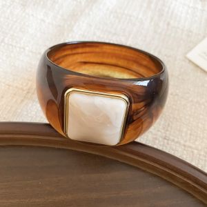 GOXBERK Smudging Acrylic Bangle Bohemian Europe American Style Irregular Wide Bracelet Simple Minority Design Retro Hand Ring Women