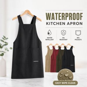 Yummy.miya Kitchen Apron Waterproof Oil Resistant Cross Back Large Pockets Adjustable Drawstring Cafe Chef