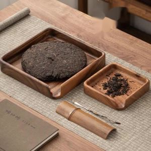 Walnut Wood Tea Tray Large and Small Tea Cakes Awakening Tray Tea Appreciation Plate Household Solid Wood Tea Set Accessories