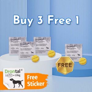 Buy 3 Get 1 Free Drontal 1 Tablet Tasty Dewormer Tablets for Dogs for Cats
