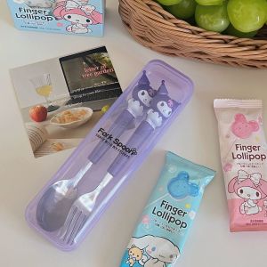 Sanrio Cutlery Student Portable Fork Spoon 2-Piece Set Cartoon Stainless Steel Cutlery