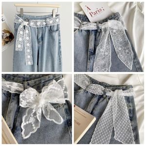 HXPUZM Ngọt ngào Thắt lưng ren Thời trang Y2K Dài Thắt lưng gạc Độc đáo Mỏng Thắt lưng quần jeans Thời trang đường phố
