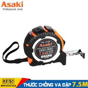 Thước kéo 7.5m chống va đập Asaki AK-2782 thước rút nền trắng số to rõ ràng thước cuộn thép độ chính xác cao vỏ bọc cao su ABS siêu bền vạch chi khắc laser phủ nylon chống mài mòn thước rút thép thước dây thép thước mét