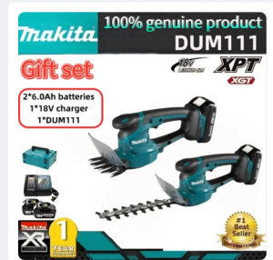 [Factory direct sale] Makita DUM111 2-in-1 cordless lawn mower with 18V 6.0Ah brushless lithium battery for home and garden (comes with 2 batteries)
