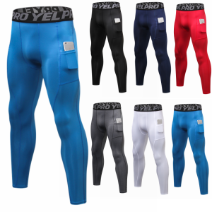 HOLA Mens Compression Pants Pocket Athletic Football Soccer Training Elastic Leggings SportWear