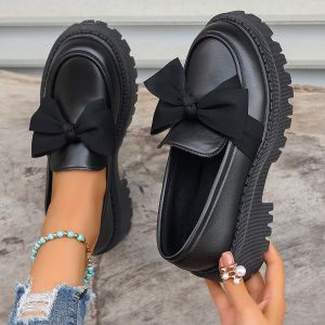 WomenS Fashionable Bowknot Decor Loafers Elegant Solid