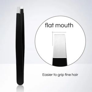 GECOMO Stainless Steel Black Eyebrow Tweezer With Slant And Flat Point Beauty Tools For Beard Plucking And Eyebrow Tweezers