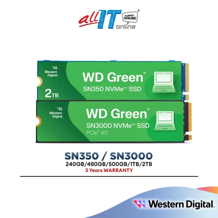 Flash sale-localWestern Digital WD Green SN350 / SN3000 SSD M.2 2280 NVMe PCIe Solid State Drives (500GB / 1TB / 2TB)