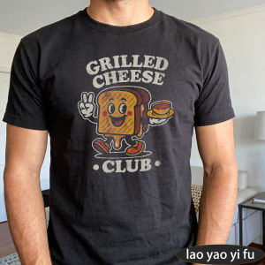 [Local Stock] HBESTY  Distressed Retro Food Character Print T-Shirt Grilled Cheese Club Cute Sandwich Graphic Men Cotton Summer Daily Casual Basic Top
