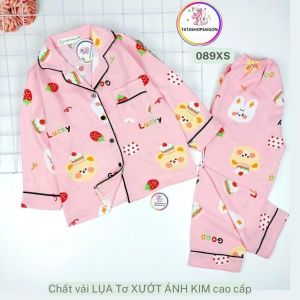 Bộ ngủ dài tay piama cho bé trai bé gái size đại vải lụa xước ánh kim rất mềm mại 8 đến 42kg 089