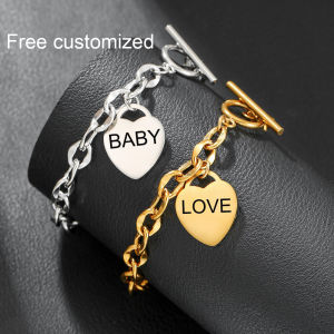 Personalized Name Date Heart Bracelet for Women Stainless Steel Custom ID Bracelet