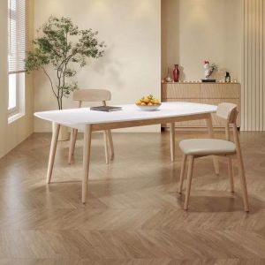 ⭐SG SALES⭐ Sintered Stone Solid Wood Nordic Dining Table Kitchen Table And Chair Sintered Stone Dining Table Marble Dining Table Scratch Resistant
