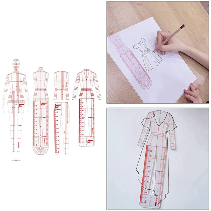 Jeans Pattern Ruler 4 Models Human Pattern Template Ruler Clothing Measuring French Curve ...