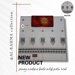 AL RAHMA - Sarung Wadimor Bordir Motif Pintu Aceh Bordir Timbul Sarung Pria Wanita Dewasa Warna Putih Sarung Sholat 100% Bordiran