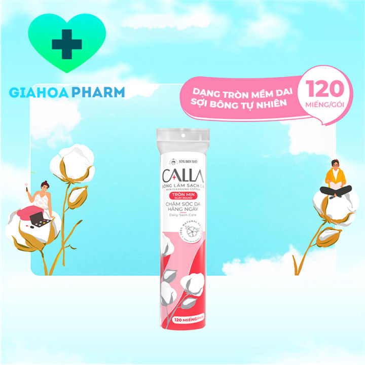 Bông tẩy trang Calla Tròn Mịn Bông Bạch Tuyết (100% cotton) bông mềm dai tự nhiên, làm sạch da mặt sạch sâu hàng ngày